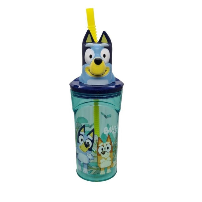 Bluey műanyag palack szívószállal és 3D figurával a tetején 360ML