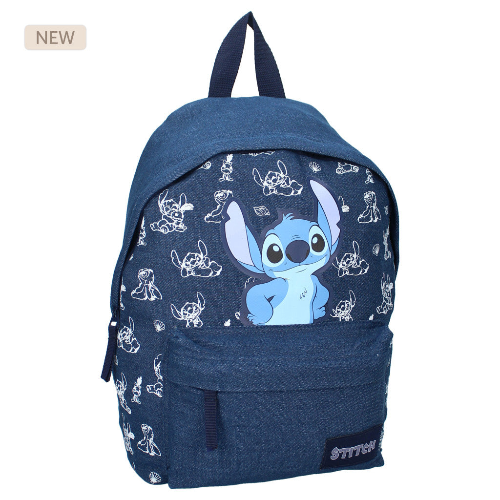 Stitch Prémium minőségű, farmer anyagból készült, két rekesszel ellátott, iskolatáska