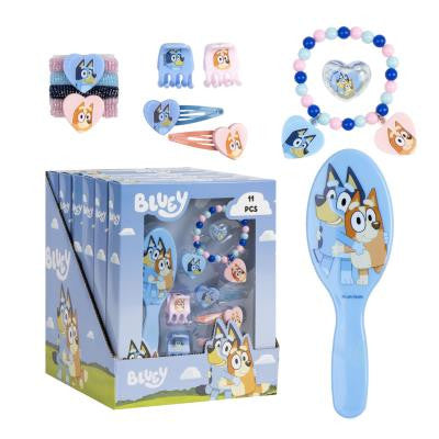 Bluey 4 részes szépségápolási készlet (hajgumi+hajcsat+karkötő+hajkefe)