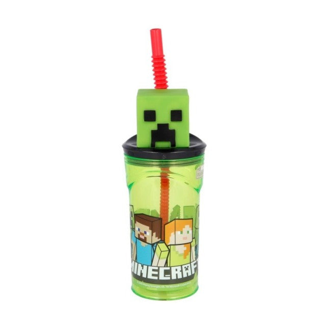 Minecraft műanyag palack szívószállal és 3D figurával a tetején 360ML