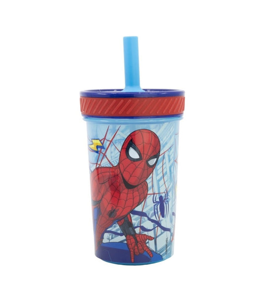 Pókember felboríthatatlan csúszásgátlós műanyag pohár szívószállal - 370ML