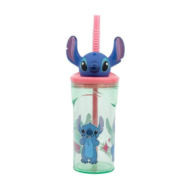 Stitch műanyag palack szívószállal és 3D figurával a tetején 360ML
