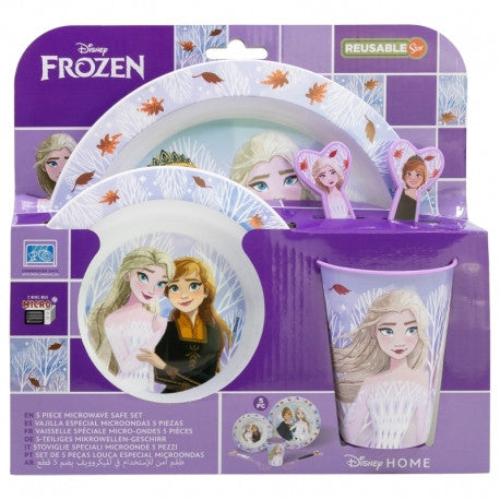 Jégvarázs (Frozen) 5 részes mikrózható étkészlet (lapos tányér|mély tányér|villa|kanál|pohár)