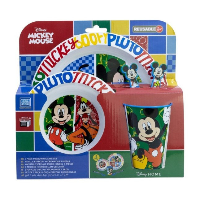 Mickey Egér 5 részes mikrózható étkészlet (lapostányér, mélytányér, pohár, kanál, villa)