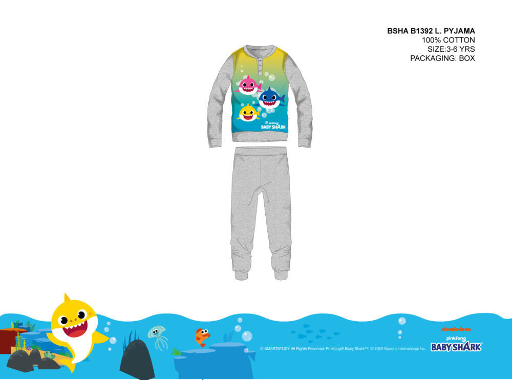 Baby Shark gyerek pizsama kisfiúknak - jersey pamut pizsama