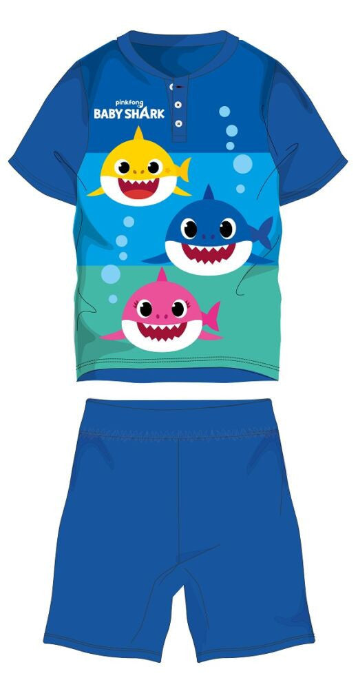 Baby Shark nyári rövid ujjú gyerek pizsama - pamut jersey pizsama