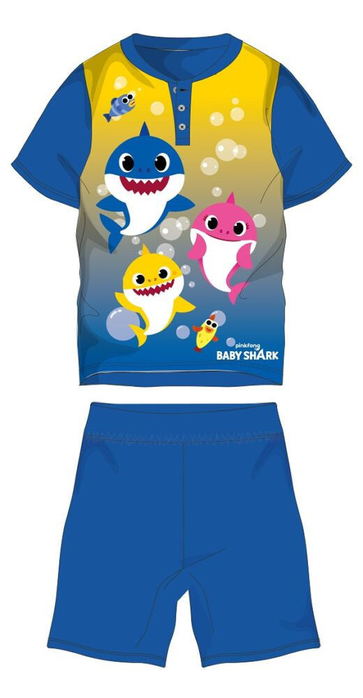 Baby Shark nyári rövid ujjú gyerek pizsama - pamut jersey pizsama