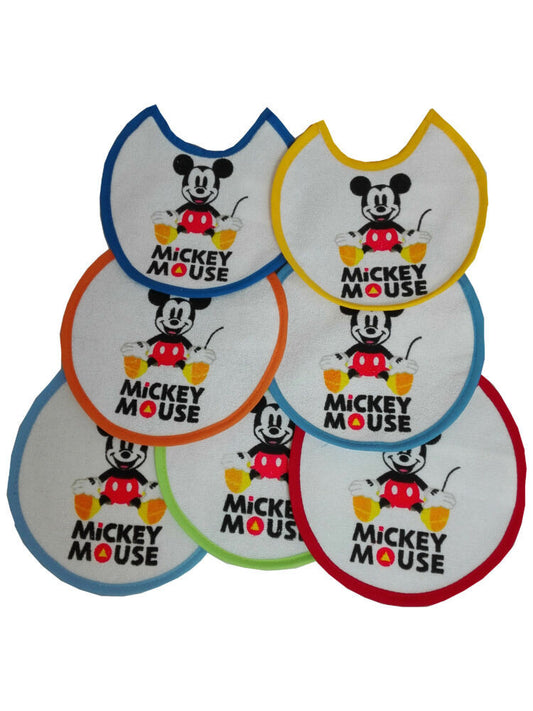 Mickey egér baba előke 7 darab/csomag - pamut előke - 16x16 - világoskék-középkék-sötétkék-sárga-narancssárga-piros-zöld
