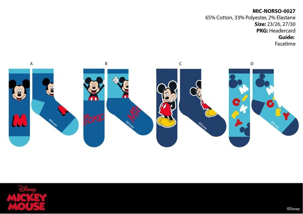 Disney Mickey egér gyerek pamut normál zokni - 4 pár/csomag
