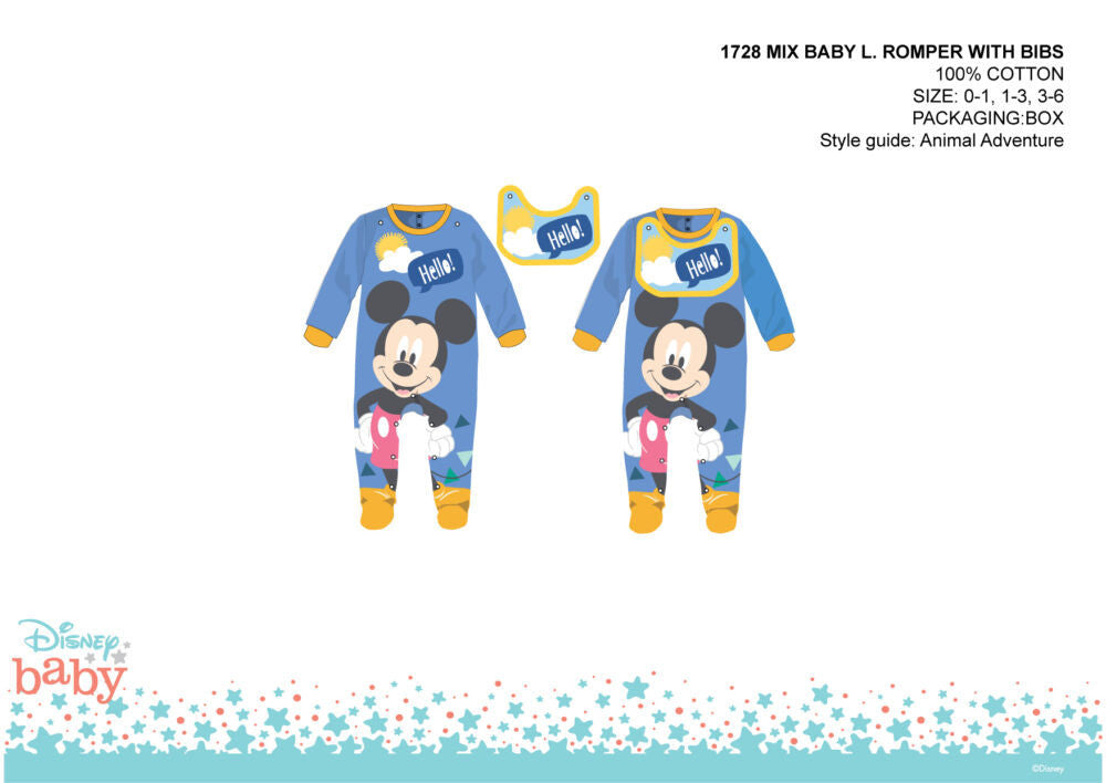 Disney Mickey egér baba rugdalózó előkével