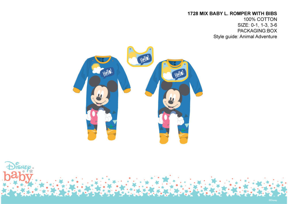 Disney Mickey egér baba rugdalózó előkével