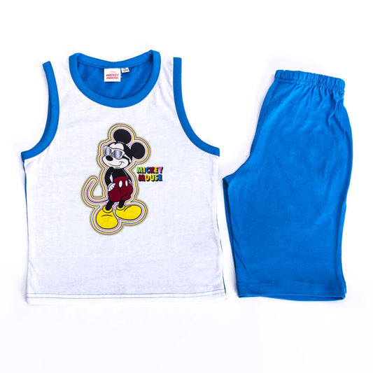 Mickey egér kisfiú pamut nyári együttes - trikó-rövidnadrág szett - középkék