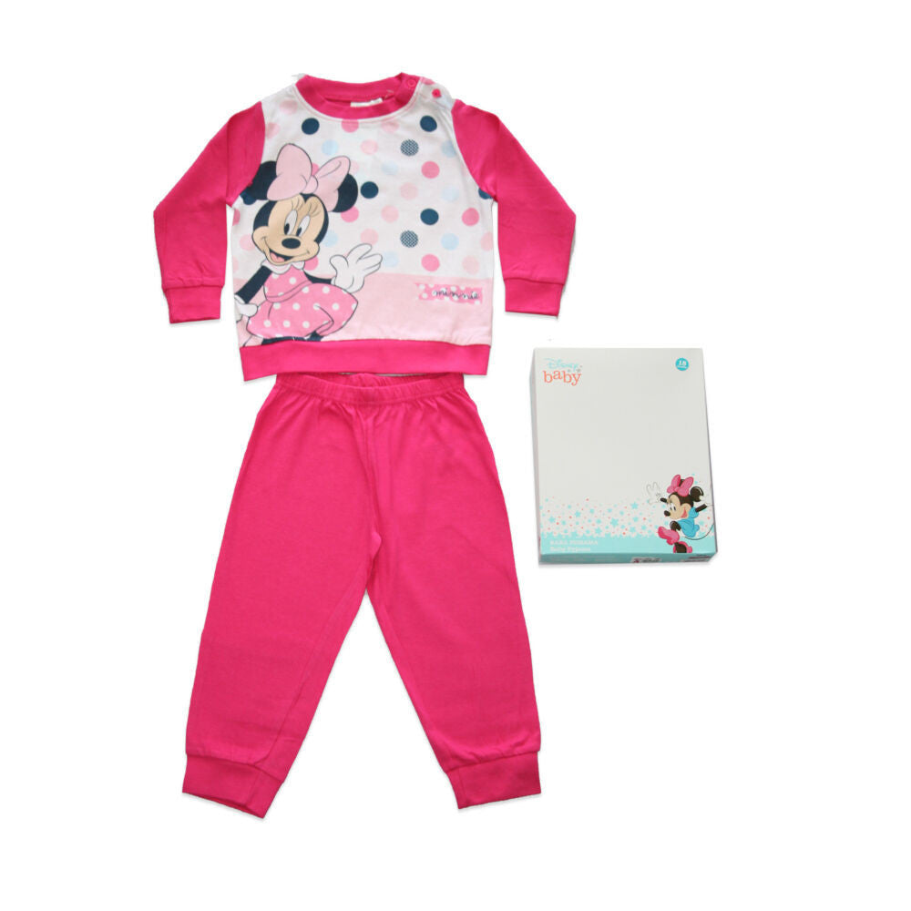 Hosszú vékony pamut baba pizsama - pöttyös Minnie egér - Jersey