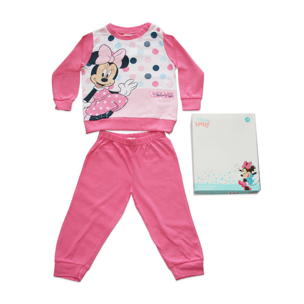 Hosszú vékony pamut baba pizsama - pöttyös Minnie egér - Jersey