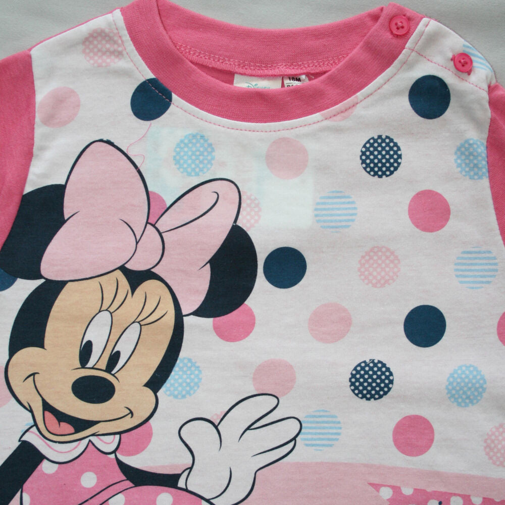 Hosszú vékony pamut baba pizsama - pöttyös Minnie egér - Jersey
