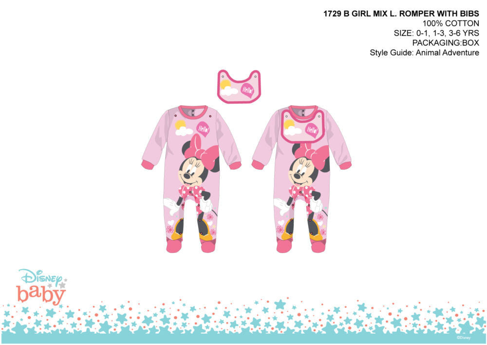 Disney Minnie egér baba rugdalózó előkével