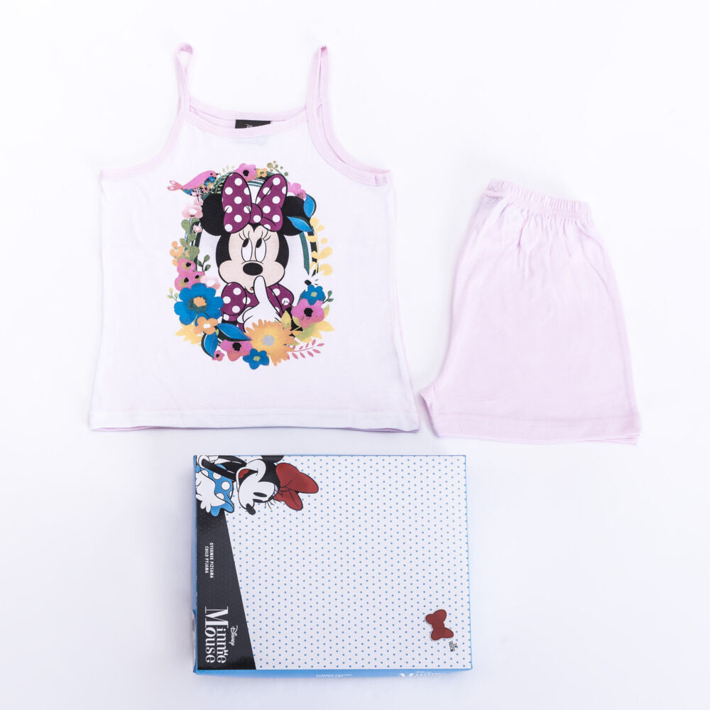 Minnie egér kislány pamut pizsama - ujjatlan pizsama - nyári együttes - világosrózsaszín