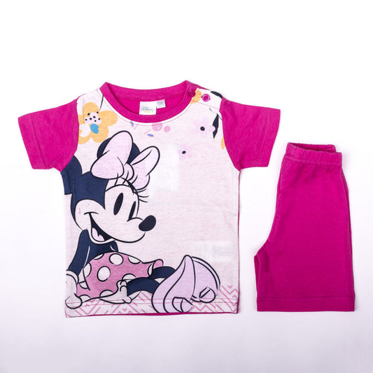 Minnie egér kislány pamut nyári együttes - póló-rövidnadrág szett - pink
