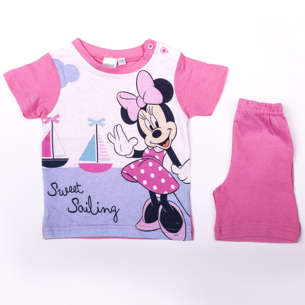 Minnie egér kislány pamut nyári együttes - póló-rövidnadrág szett - rózsaszín
