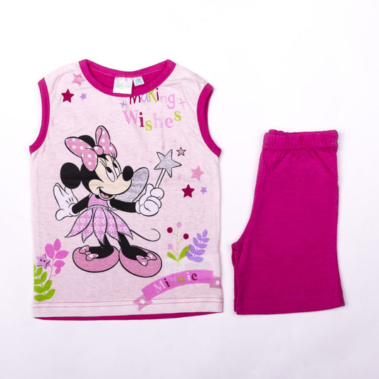 Minnie egér kislány pamut nyári együttes - trikó-rövidnadrág szett - pink