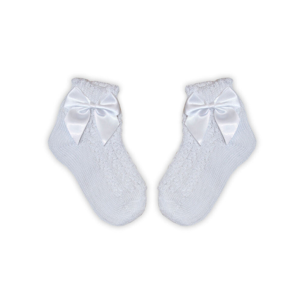 100% pamut kislány baba bokazokni horgolt felsőrésszel - masni díszítéssel