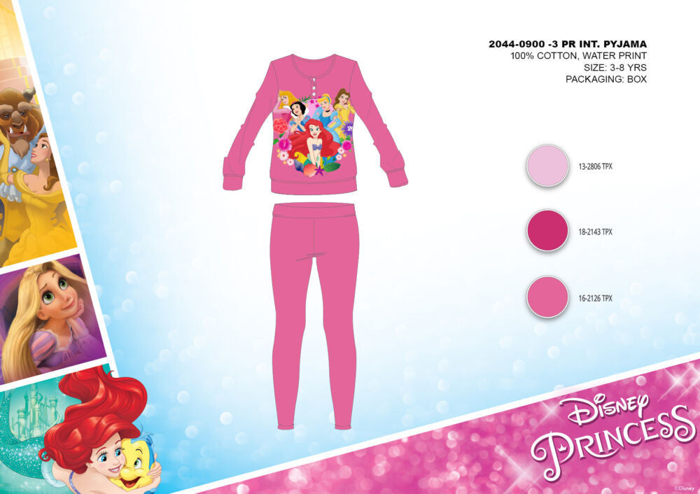 Téli pamut interlock gyerek pizsama - Disney Hercegnők