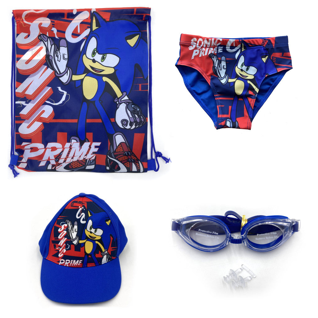 Sonic 4 részes strand szett (tornazsák+baseball sapka+fürdőnadrág+úszószemüveg)