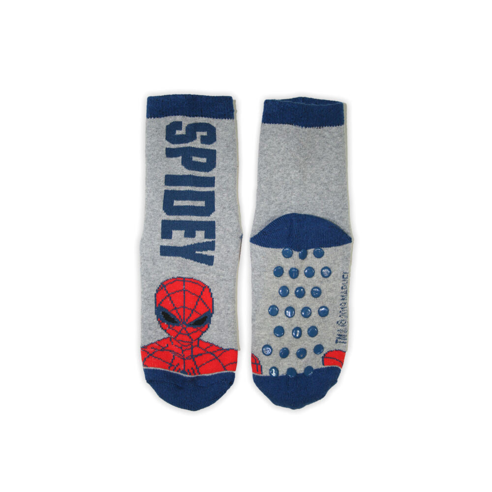Csúszásgátlós gyerek bokazokni - Pókember - teliplüss - Pók - szürke - Spidey feliratos