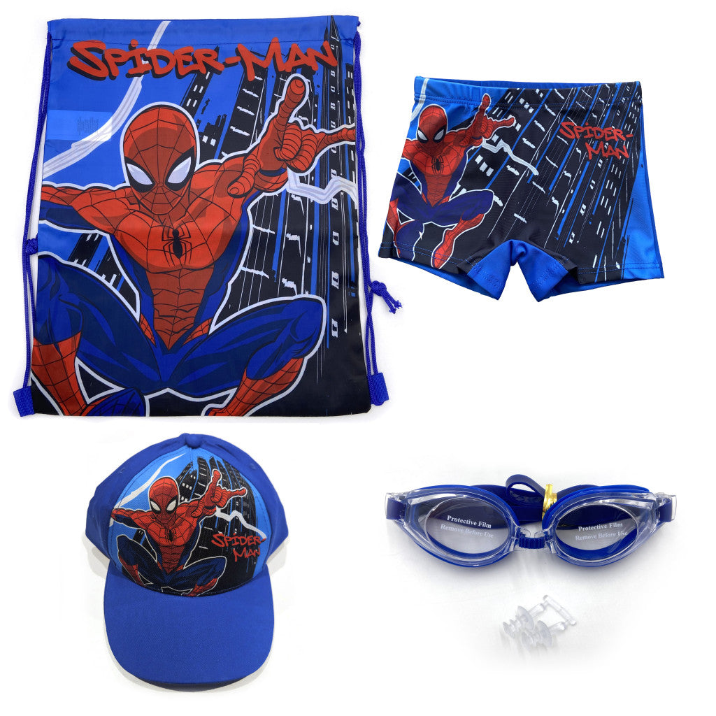 Pókember web swing 4 részes strand szett (tornazsák+baseball sapka+fürdőboxer+úszószemüveg)