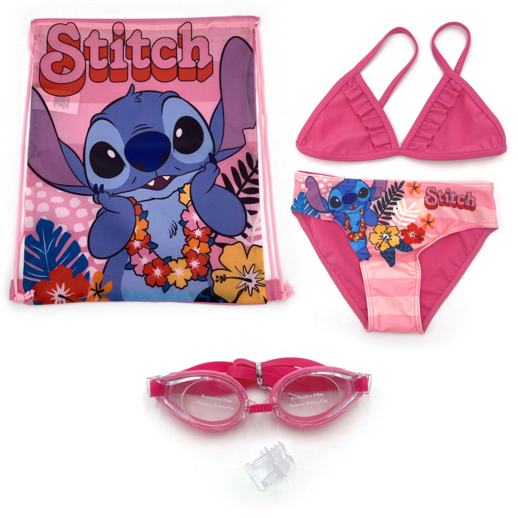 Disney Stitch 3 részes strand szett (tornazsák+úszószemüveg+bikini fürdőruha szett)